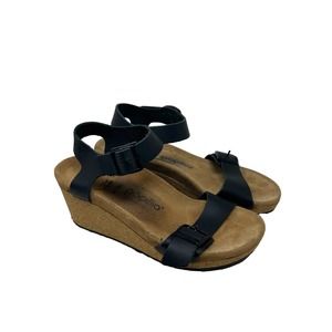 Birkenstock by Papillio Soley Leather Black Wedge Sandals Size 38 US 7 7.5